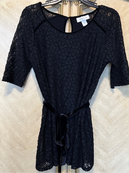 Motherhood Maternity Tops - Motherhood Maternity Black Lace Velvet Tie Waist 3/4 Sleeve Blouse NEW NWT